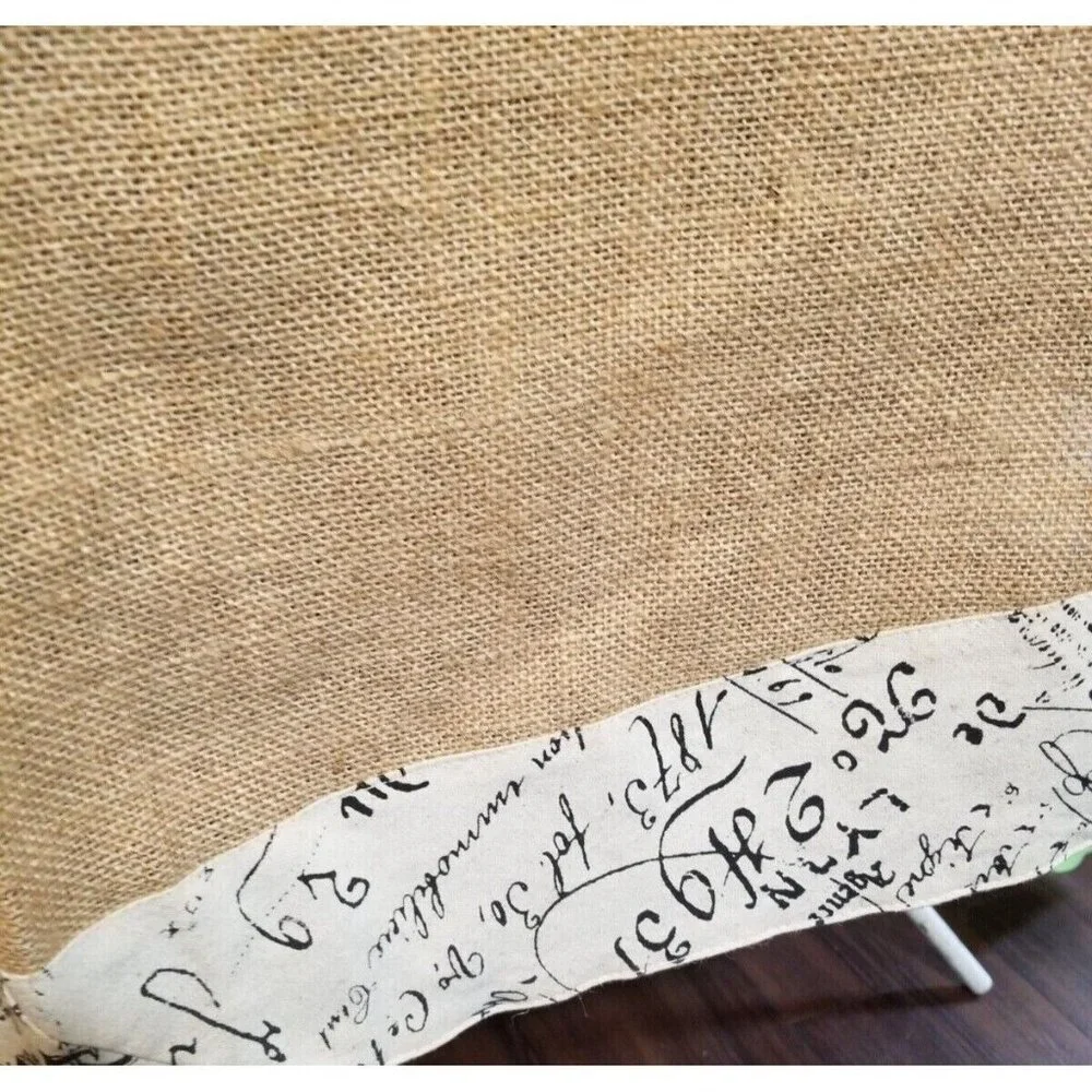 Tablecloth Burlap Natural Round 93 Inch Print Border Rustic‎ Chic Mary Carol